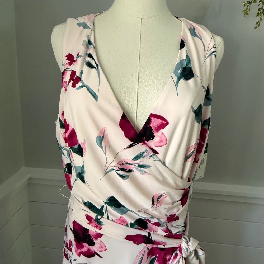 Lauren Ralph Lauren Floral Faux Wrap Dress Midi Derby Garden Party Rose Pink 12 - Picture 4 of 15